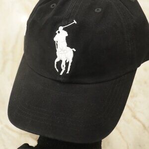 Polo Ralph Lauren Big Pony Cap | Black 3 Logo Hat | Adjustable Baseball Cap